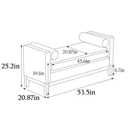 53.5"W Elegant Upholstered Bench with Wood Legs & Round Pillows,Comfy Boucle Fabric Footrest with Arms, Entryway Bench for End of Bed, Bedroom and Living Room, Ivory