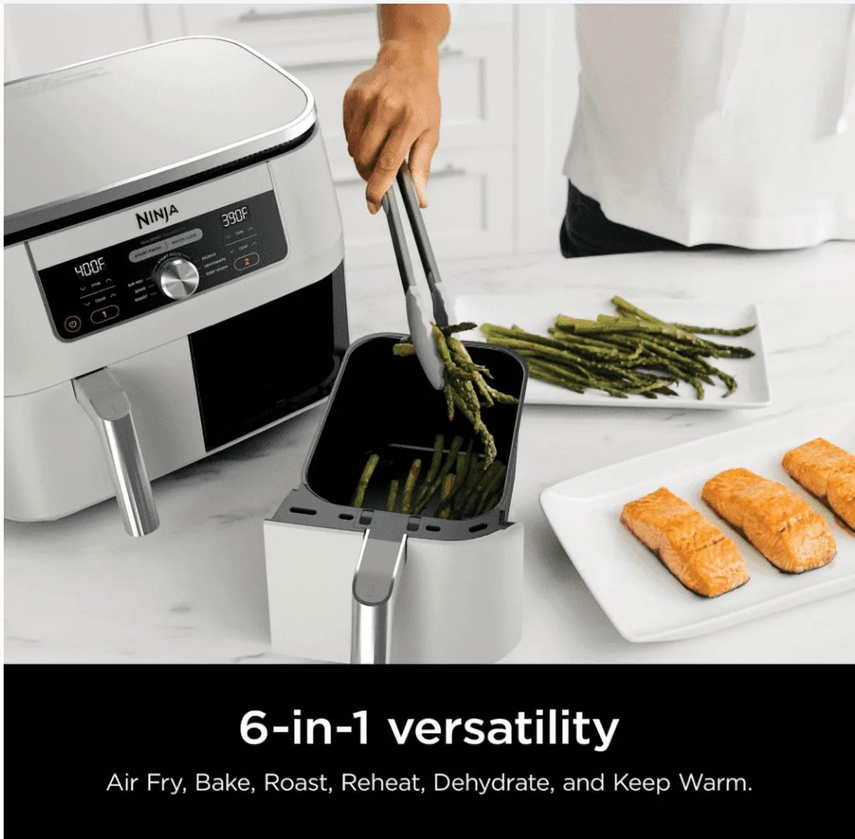 Ninja Foodi 6-in-1, 8 Quart 2-Basket Air Fryer with DualZone Technology -White