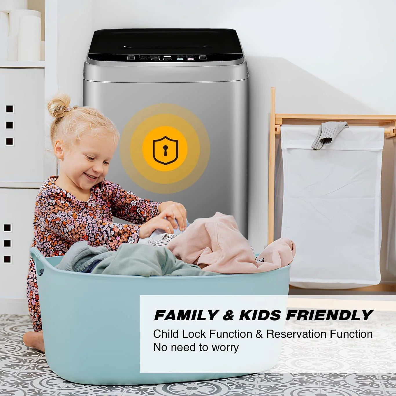 Kcpolre Portable Washing Machine, 25 lbs Full Automatic Washer with 10 Programs & 8 Water Levels, Top Load Clothes Washing Machines with LED Display for Home, Apartment, Grey