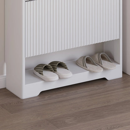 FANRAL Shoe Cabinet with 2 Flip Drawers & Open Storage,Fluted Shoe Storage Cabinet Rack Organizer with Adjustable Shelves for Entryway,Closet,Hallway,White