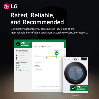 LG DLEX4000W 7.4 Cu. Ft. Ultra Large Capacity Smart wi-fi Enabled Front Load Electric Dryer with TurboSteam? and