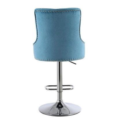 Alexent  2PCS Swivel Bar Stools, High Back, Button Tufted, Silver Footrest and Nailhead Trim Swivel Bar Chairs for Kitchen, Bar Velvet Upholstered Bar Stools, Dark Blue