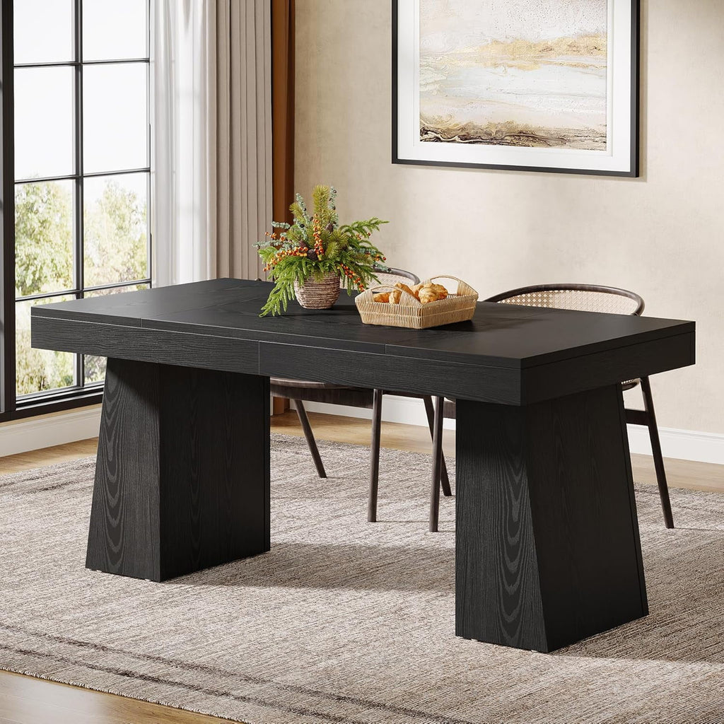 Rectangular 55" Dining Table for 4-6, Mid-Century Modern Kitchen Dining Table, Yellow