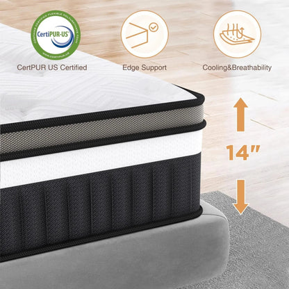 Queen Size Mattress in a Box, 14 Inch Gel Memory Foam Mattress for Cool Night & Pressure Relief, Medium Plush Feel with Motion Isolating, Breathable Fabric