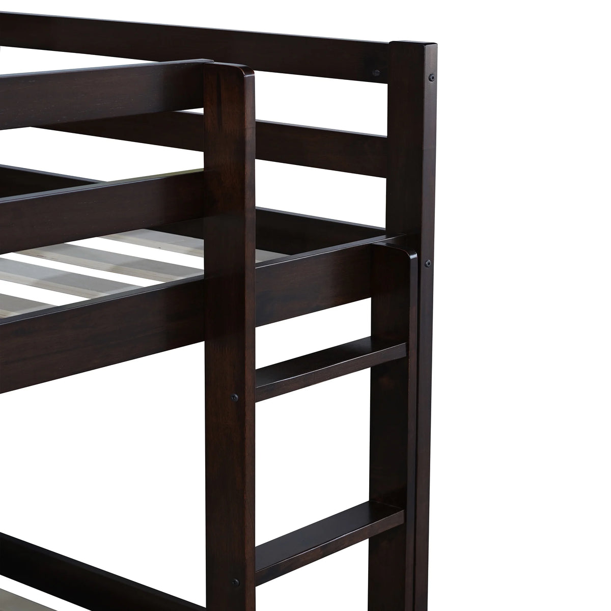 Twin Over Twin Floor Bunk Bed, UHOMEPRO Solid Wood Low Bunk Bed with Safety Rail, Ladder, Heavy Duty Bunk Beds, Space-Saving Bedroom Dorm Furniture, Gray