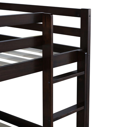 Twin Over Twin Floor Bunk Bed, UHOMEPRO Solid Wood Low Bunk Bed with Safety Rail, Ladder, Heavy Duty Bunk Beds, Space-Saving Bedroom Dorm Furniture, Gray