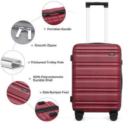 MIUSSE Luggage Sets 3 Piece, 20 Inch Carry On Luggage with Wheels, 100% PC Hardshell Suitcase with TSA Lock, Carry On Suitcases Airline Approved With Travel Backpack for Men Women