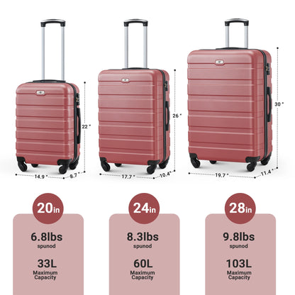 3 Piece Luggage Sets Hard Shell Suitcase Set with Spinner Wheels for Travel Trips Business 20" 24" 28", Rose Gold