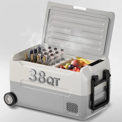 DISHUP 12V Portable Car Refrigerator, 53QT(50L) Electric Cooler with Dual Zone,DC & AC,Ideal for RV, Camping, Travel, Truck