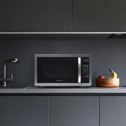 Farberware Stainless Steel Countertop Microwave Oven with Child Lock, 1.1 Cu Ft Black Stainless