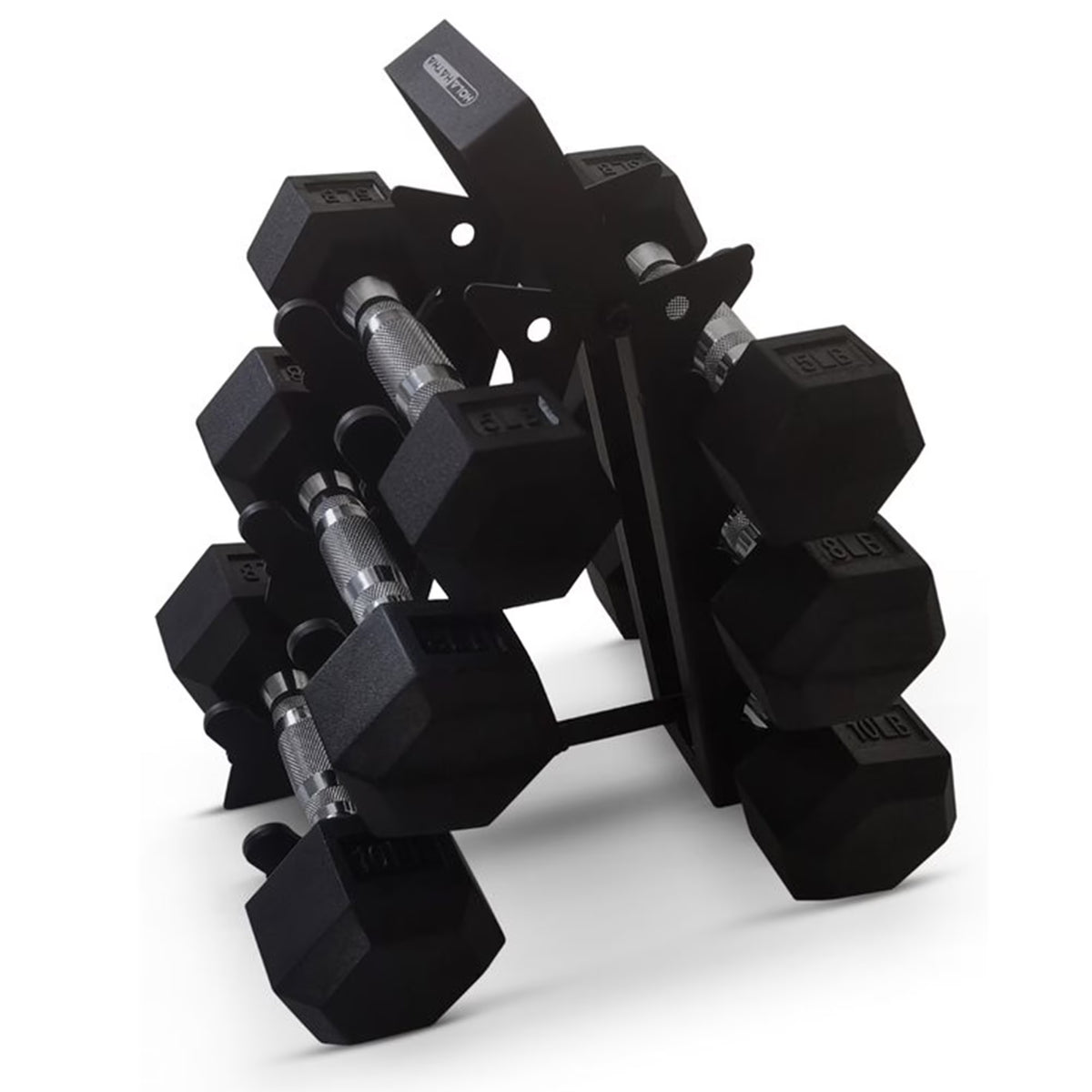 HolaHatha Hex Dumbbell with Rack, 5/10/15/20/25 lb (Black)