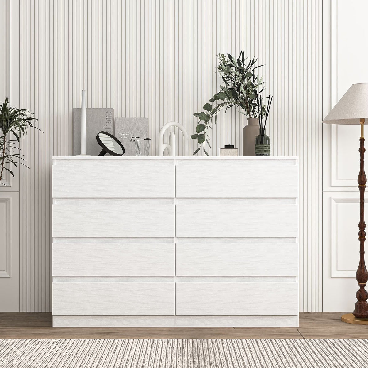 Resenkos Modern Mid Century 6 Drawer Wide Dressers Chests for Bedroom, Chest of Drawer Organizer Grey
