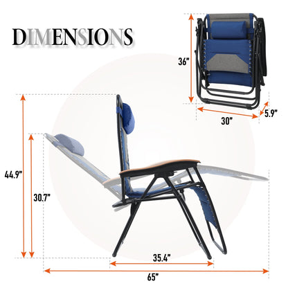 Sophia&William 2 Pieces Outdoor Oversized Padded Zero Gravity Chairs - Grey