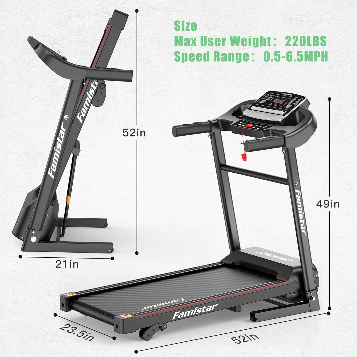 Folding Electric Exercise Treadmill with Adjustable 12% Incline and LCD Display| Bluetooth for Home and Apartment|Motorized Treadmill with 12 Automatic Programs| 265 lb Weight Capacity| LCD Display