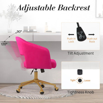 Home Office Swivel Desk Chair, Modern Velvet Vanity Chair, Height Adjustable Armchair with Gold Base, Ergonomic Office Chair for Task Study Computer Room, Beige
