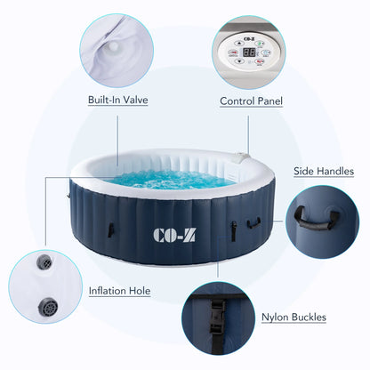 CO-Z 5x5ft PVC Square Inflatable Spa Tub & 120 Massaging Jets for Patio & More for 4-person Blue