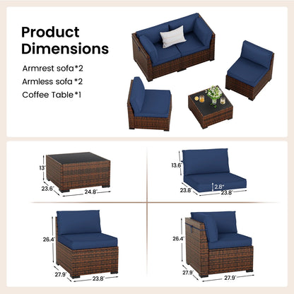 ELPOSUN 7 Pieces Patio Furniture Set, Outdoor Furniture Sectional Rattan Sofa for Backyard Garden Dark Grey