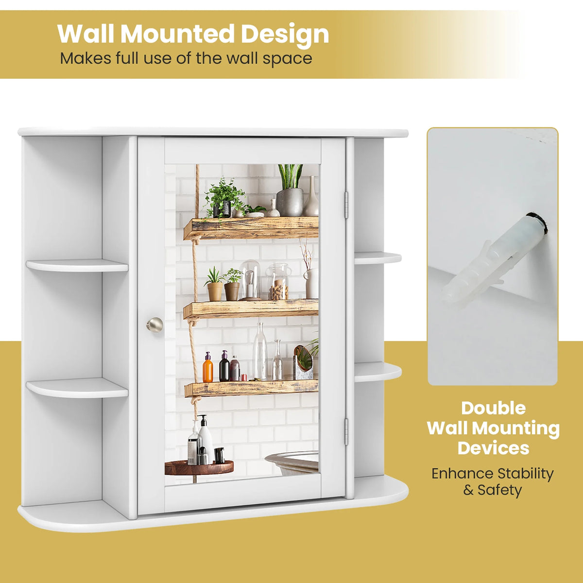 Gymax Bathroom White finish Multipurpose Mount Wall Surface Storage Cabinet Mirror