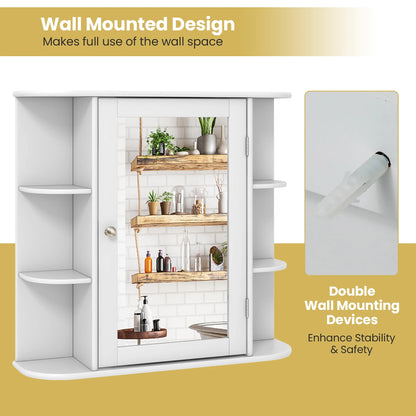 Gymax Bathroom White finish Multipurpose Mount Wall Surface Storage Cabinet Mirror