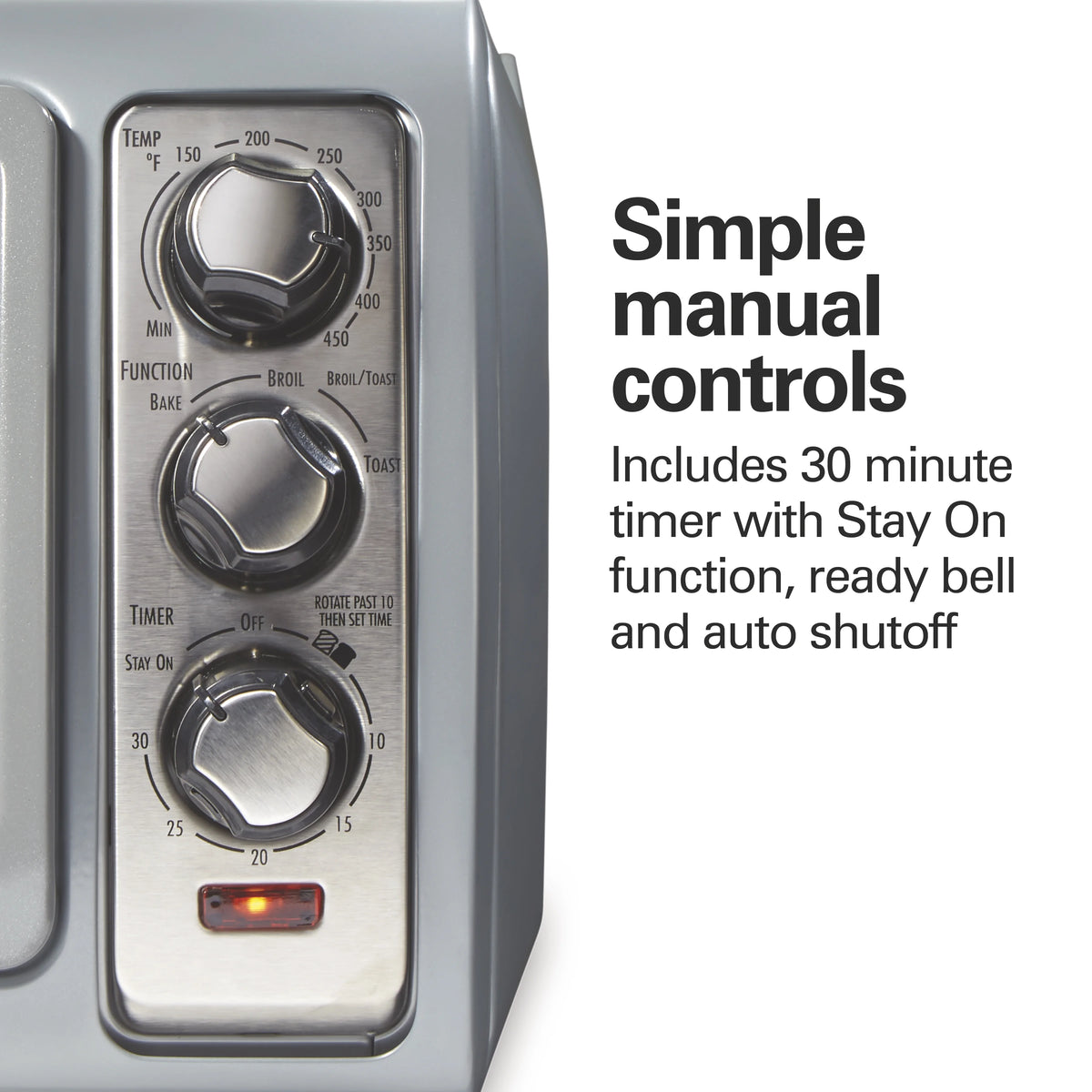 Hamilton Beach 6 Slice Countertop Toaster Oven with Easy Reach Roll-Top Door, Bake, Broil & Toast Functions, Silver