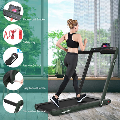 Gymax 2 in 1 Folding Treadmill 2.25HP Running Machine w/ Dual Display APP Control Black