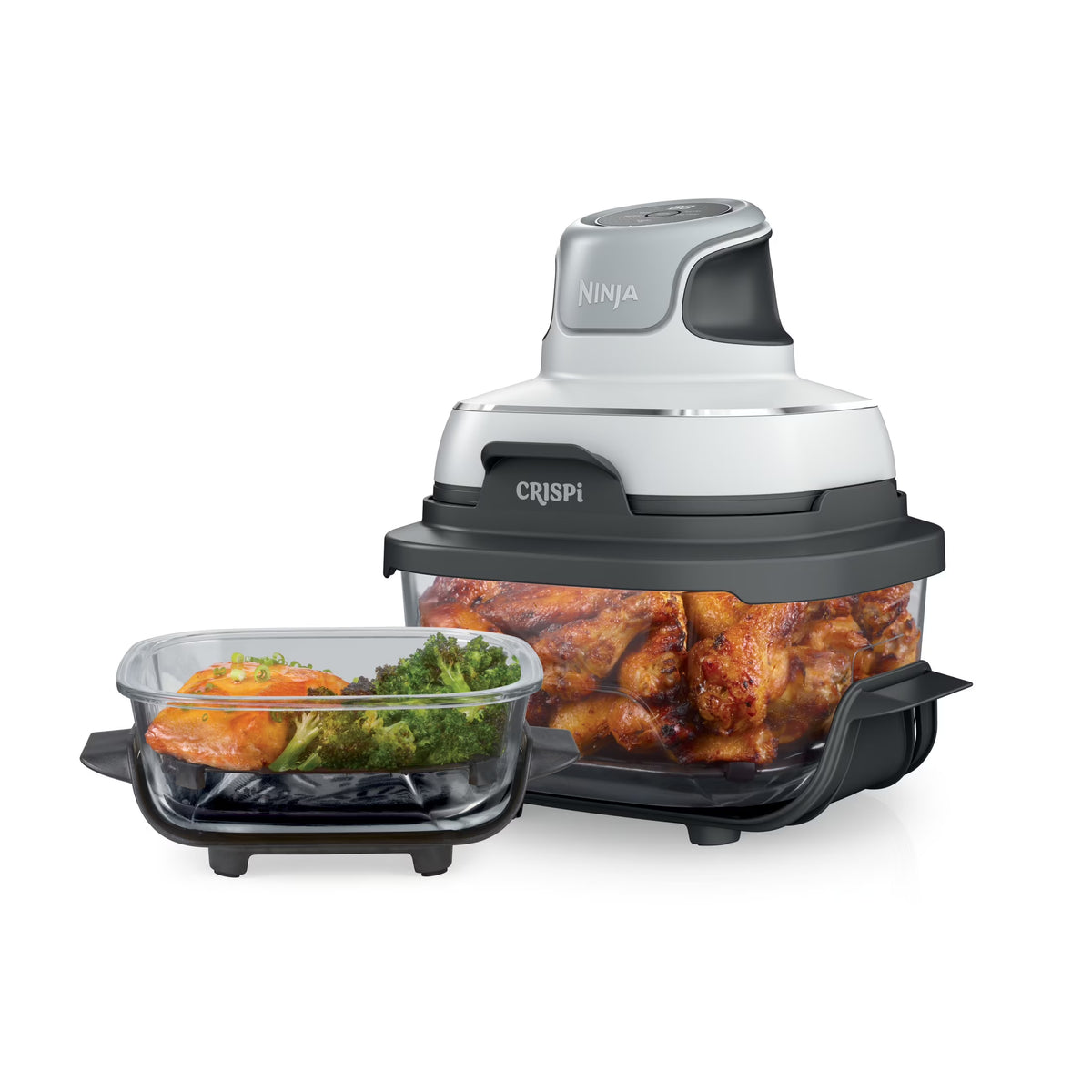 Ninja Crispi 3-in-1 Portable Glass Air Fryer Cooking System, 1500W, 4-Qt & 5-Cup TempWare Glass Containers with Storage Lids, Microwave, Freezer & Dishwasher Safe, White, FN100WH