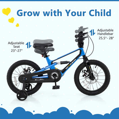 Costway 16 Inch Children Bicycle with Training Wheels & Double Disc Brakes Adjustable Seat Magnesium Alloy Blue