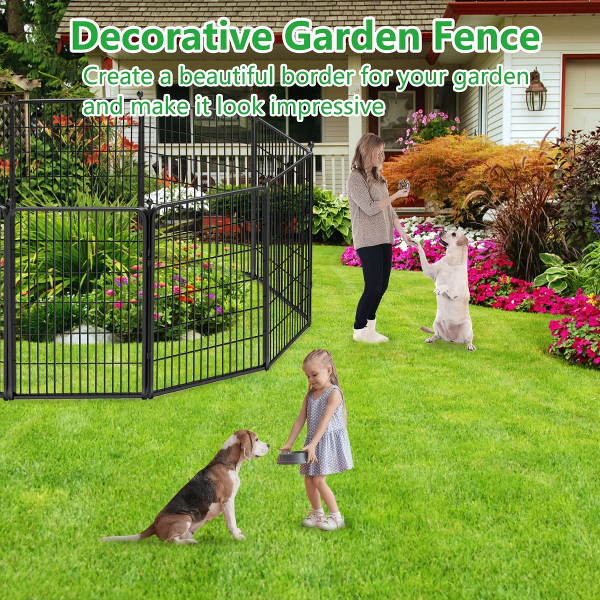 Txh001 Metal Garden Fence 28ft(L)��40in(H) Animal Barrier Metal Decorative Garden Fencing with Gate