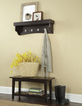 Alaterre Shaker Cottage Bench/Coat Hooks with Tray, Chocolate