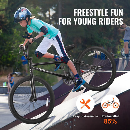 VEVOR BMX Bike, 24-Inch Wheel Freestyle Bike, BMX Race Bike with 4 Pegs, Beginner-Level BMX to Advanced Riders, BMX Bicycles for Teen Adult Men Women, Durable Hi-Ten Steel Frame, Easy to Assemble