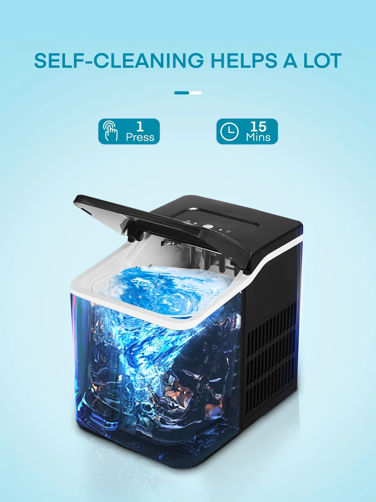 Ice Maker Countertop 2 Ice Sizes, 30 lbs Bullet Ice in 24H, Self-Clean, 9 Cubes in 5 Mins, FOHERE