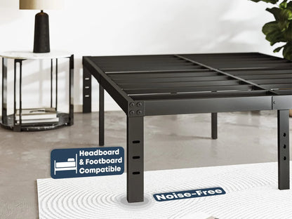 QFTIME 14" Queen Metal Bed Frame with Steel Slats, Heavy Duty Mattress Foundation