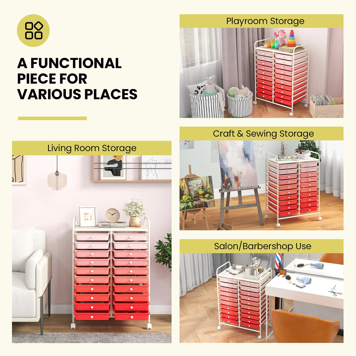 Gymax Office Rolling Cart 20 Storage Drawers Scrapbook Paper Studio Organizer Mutlicolor