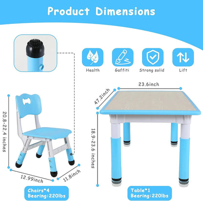 Arlopu Toddler Table and Chair Set Height Adjustable, Kids Activity Table for Reading, Drawing, Eating, Studying, Max 220lbs