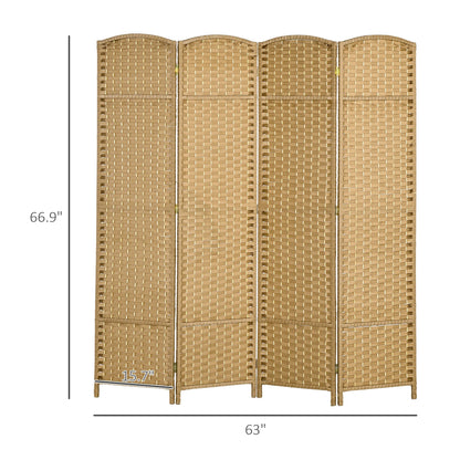 HOMCOM 4 Panel Room Divider Freestanding Folding Privacy Screen Nature Wood