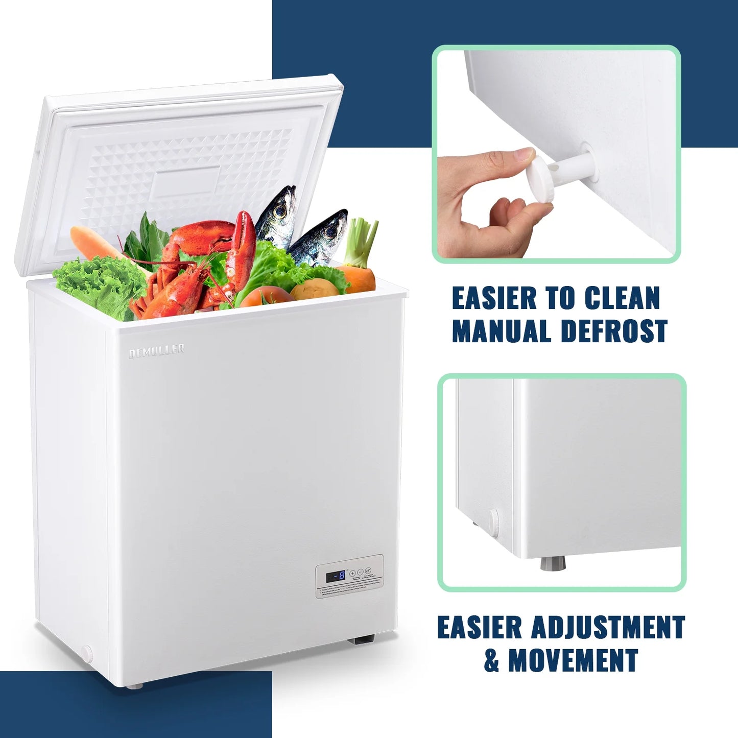 DEMULLER Deep Chest Freezer Freezers with Two Storage Baskets Ultra-Low Temperature Black 79-B-1