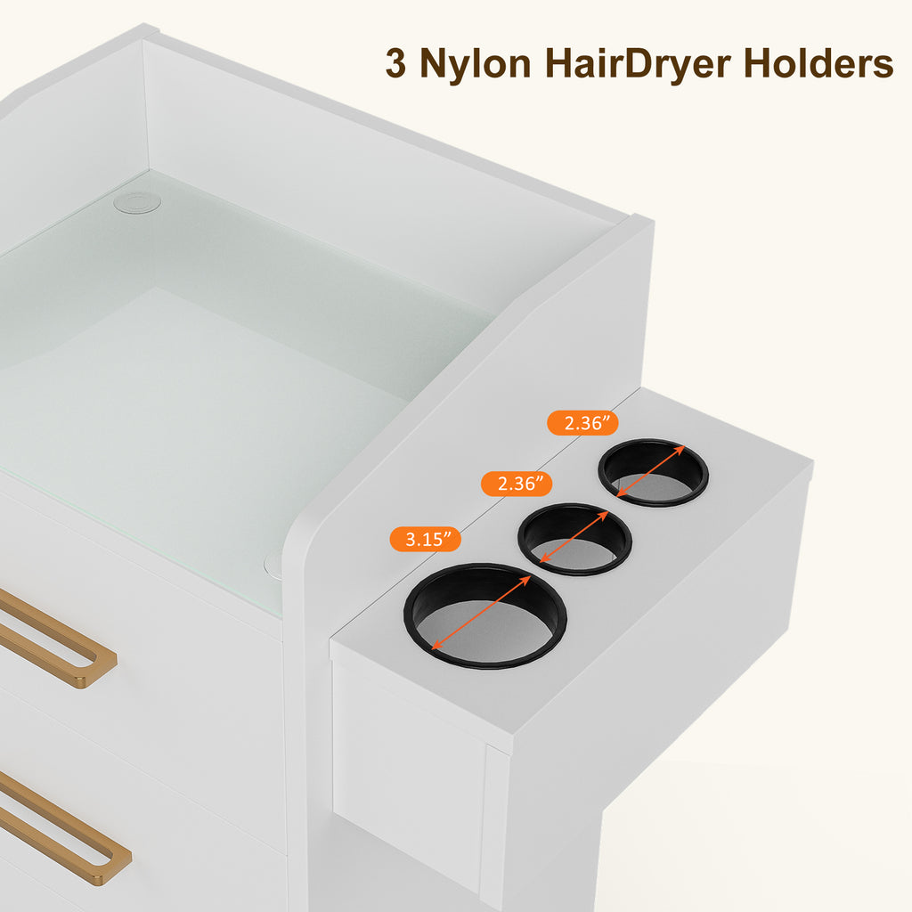 Paddie Storage Utility Cart with Dryer Holder and Lockable Wheel, White