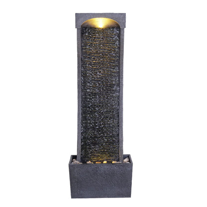 Teamson Home Indoor/Outdoor Modern Curved Slate Stone-Look Tall Waterfall Fountain with LED Lights