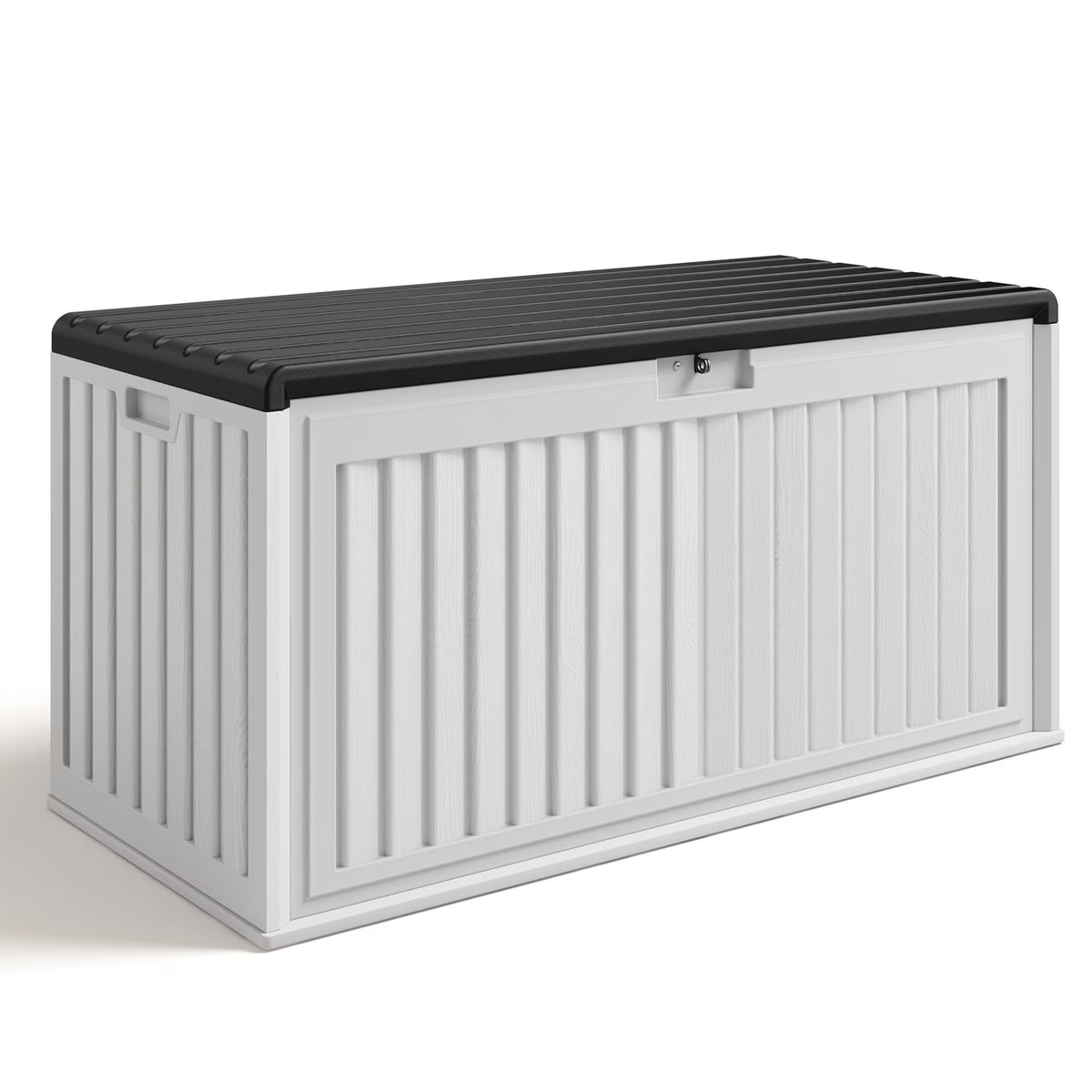 100 Gallon Resin Deck Box, Asofer Lockable Patio Outdoor Storage Box, Garden Tools Storage, Beige/Brown