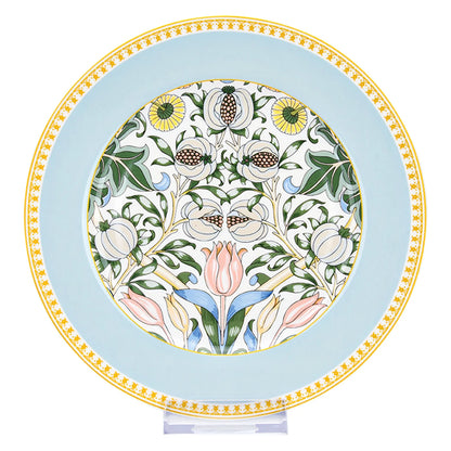 STP GOODS Melodie de Fleurs Bone China Dinnerware Set of 24 Service for 6 24-Piece Dish Set of Plates and Bowls, Blue Gold White