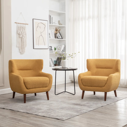 ALEAVIC White Accent Chair Upholstered Armchair with Solid Wood Legs