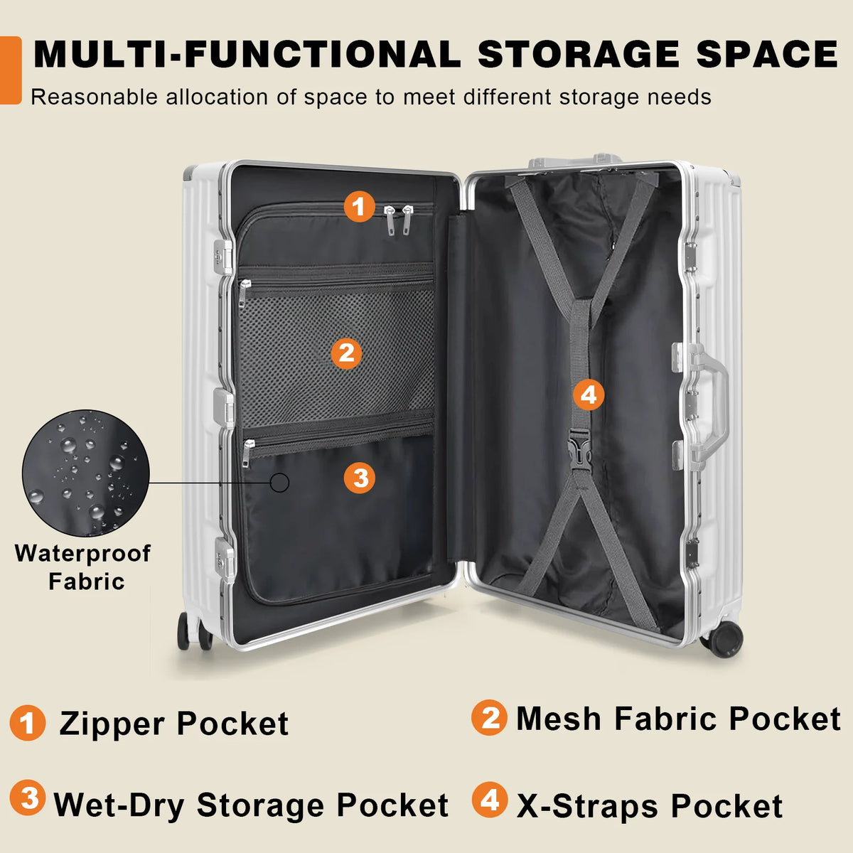 Luggage Aluminium Frame PC ABS Hardshell Suitcase with Spinner Wheels TSA Lock Zipperless Luggage 28 inch Silver