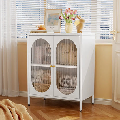 Small 2 Transparent Door Metal Storage Side Buffet Cabinet for Bed Room,Living Room,Entryway,Hallway,Home,Hotel,Office,Garage,Kitchen,1 Removable Shelf.