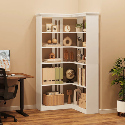EuKer 5 Tier Corner Bookcase, L-Shaped Bookshelf with Large Storage Capacity for Living Room, Bedroom, Office (Half Panel, Retro Brown)