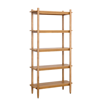 Better Homes & Gardens Springwood 5 Shelf Bookcase with Solid Wood Frame, Light Honey Finish