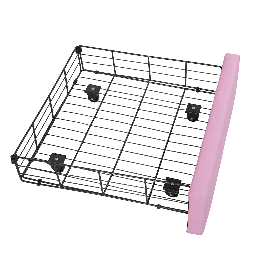 Miniyam Upholstered Twin Size Bed with LED Lights, Crown Headboard for Kids, Pink
