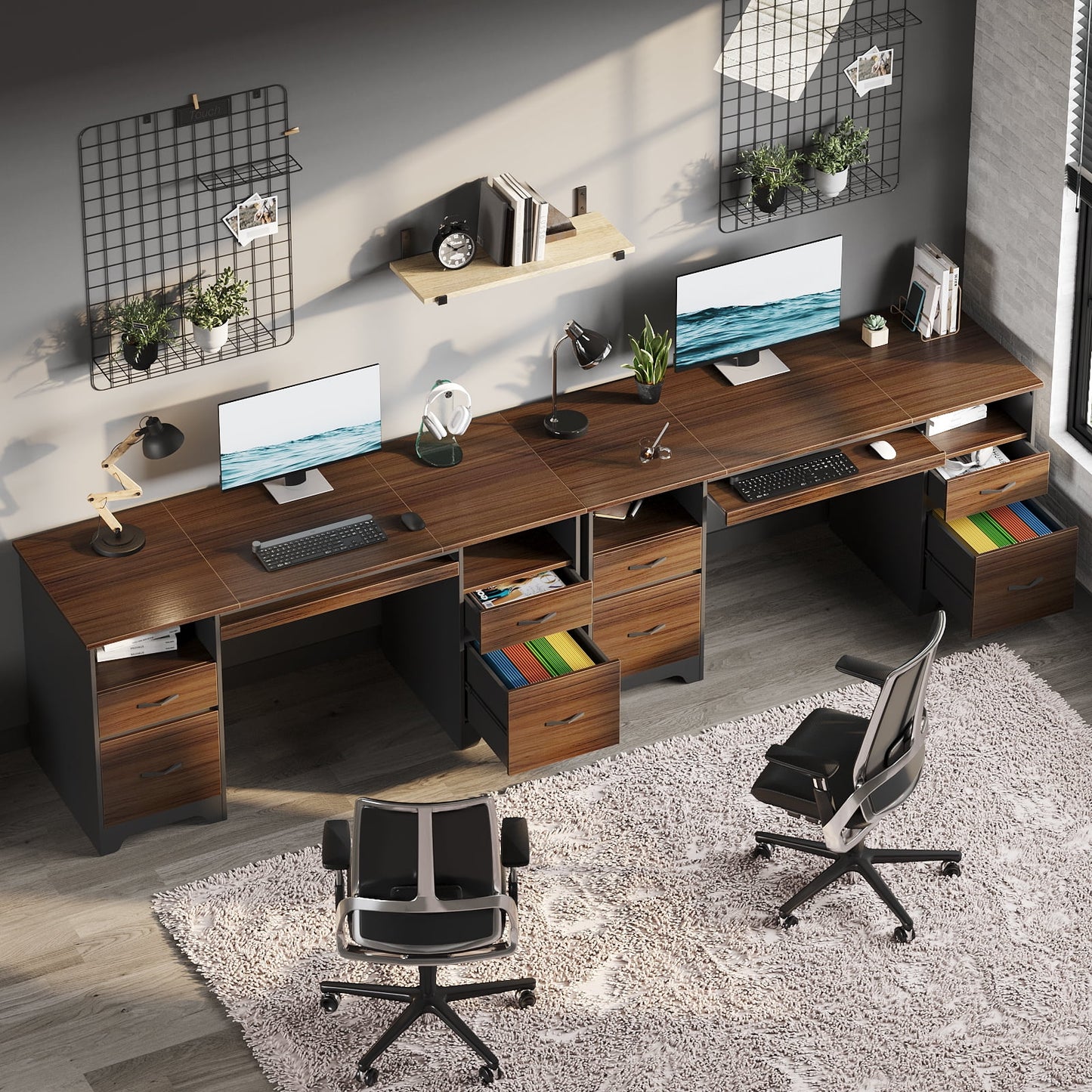 Bestier 59�� Computer Desk with 4 Drawers, Office Executive Desk with File Drawer, Keyboard Tray for Home Office, Gray