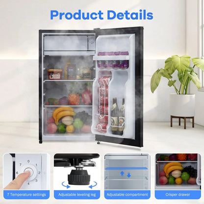Mini Fridge With Freezer, 3.2 Cu.Ft Mini Refrigerator, Dorm Fridge With Single Door, Compact Refrigerator For Bedroom/Apartment/Office-Food Storage Cooling Drink, White