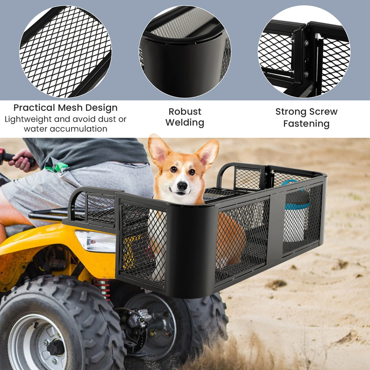Costway ATV UTV Universal Rear Drop Basket Rack Steel Cargo Hunting