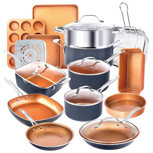 20-Piece Aluminum Ti-Ceramic Nonstick Cookware and Bakeware Set in Graphite